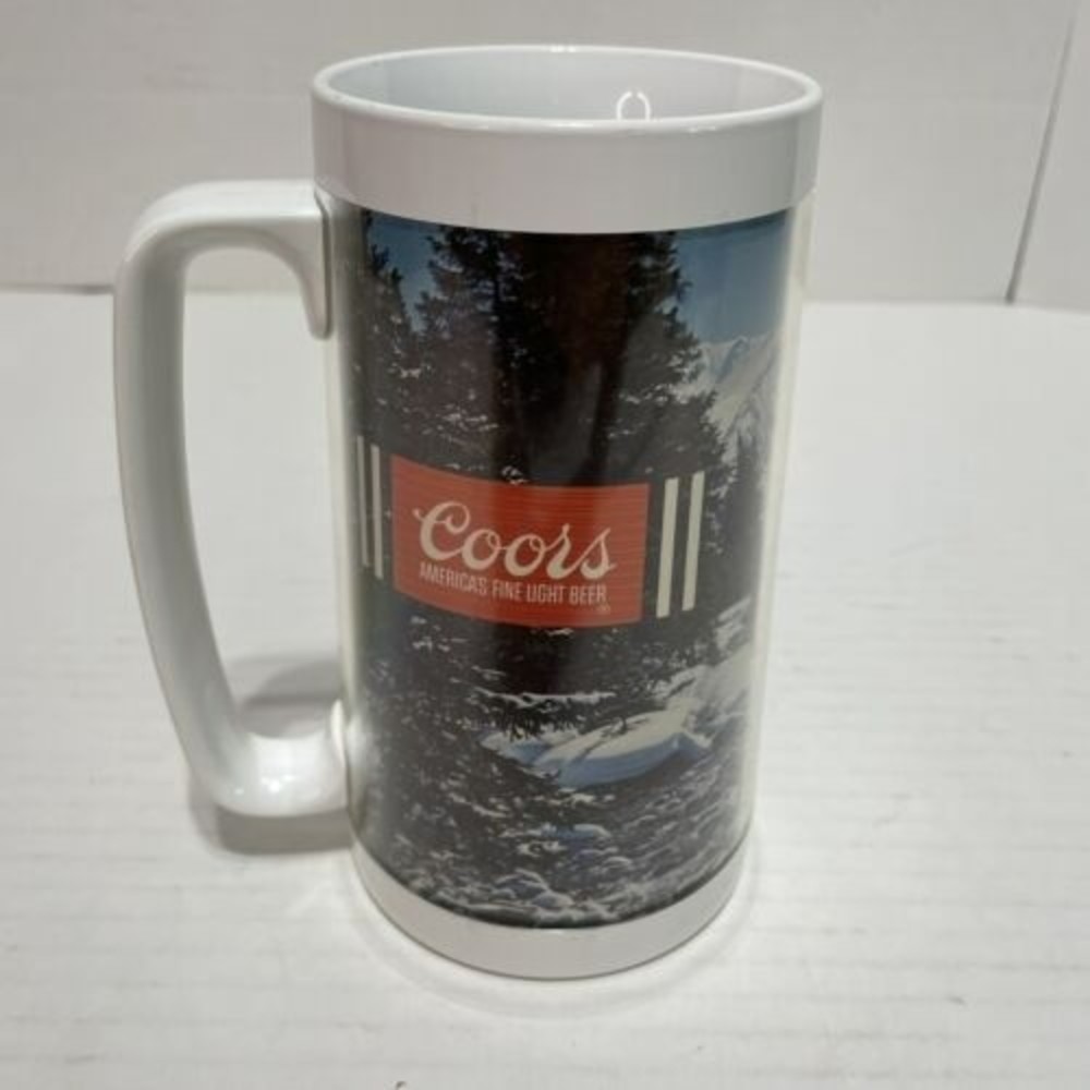 Vintage Coors Mug, Thermo-Serv, White, USA, Plastic Cup, Snowy Mountains